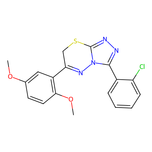 3-(2-chlorophenyl)-6-(2,5-dimethoxyphenyl)-7H-[1,2,4]triazolo[3,4-b][1,3,4]thiadiazine structure