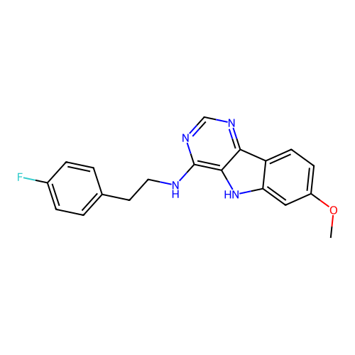 N-[2-(4-fluorophenyl)ethyl]-7-methoxy-5H-pyrimido[5,4-b]indol-4-amine structure