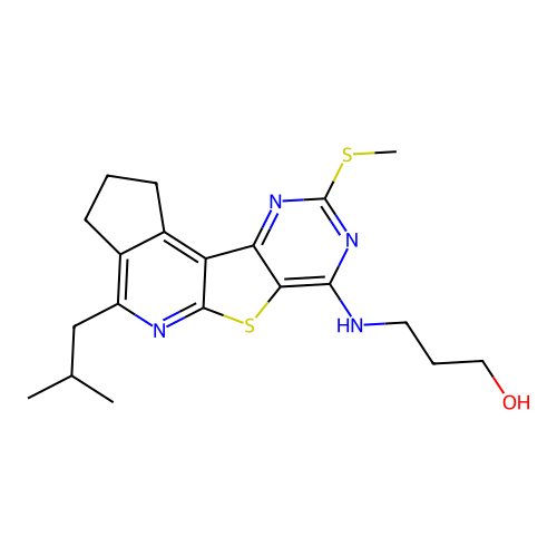 3-((4-isobutyl-9-(methylthio)-2,3-dihydro-1H-cyclopenta[4',5']pyrido[3',2':4,5]thieno[3,2-d]pyrimidin-7-yl)amino)propan-1-ol structure