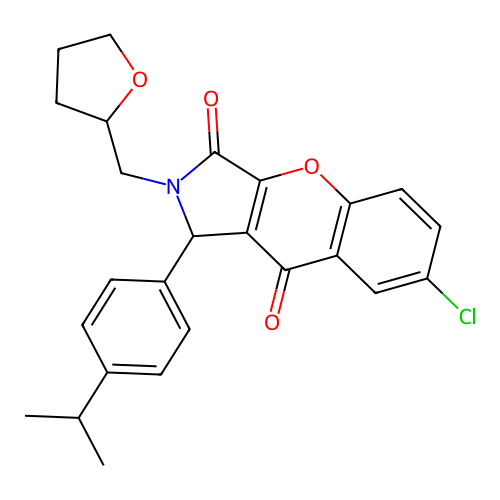 7-chloro-1-(4-isopropylphenyl)-2-((tetrahydrofuran-2-yl)methyl)-1,2-dihydrochromeno[2,3-c]pyrrole-3,9-dione structure