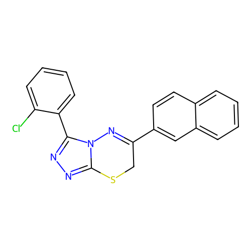 3-(2-chlorophenyl)-6-(naphthalen-2-yl)-7H-[1,2,4]triazolo[3,4-b][1,3,4]thiadiazine structure