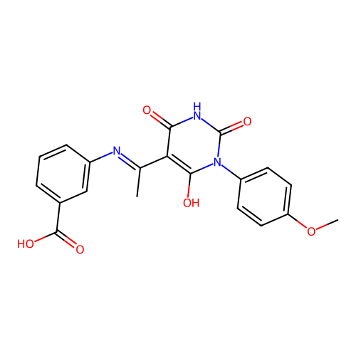 3-[1-[1-(4-methoxyphenyl)-2,4,6-trioxo-1,3-diazinan-5-ylidene]ethylamino]benzoic Acid structure