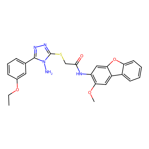 2-{[4-amino-5-(3-ethoxyphenyl)-4H-1,2,4-triazol-3-yl]sulfanyl}-N-(2-methoxydibenzo[b,d]furan-3-yl)acetamide structure