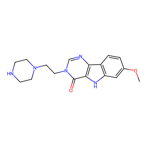 7-methoxy-3-[2-(piperazin-1-yl)ethyl]-3,5-dihydro-4H-pyrimido[5,4-b]indol-4-one structure