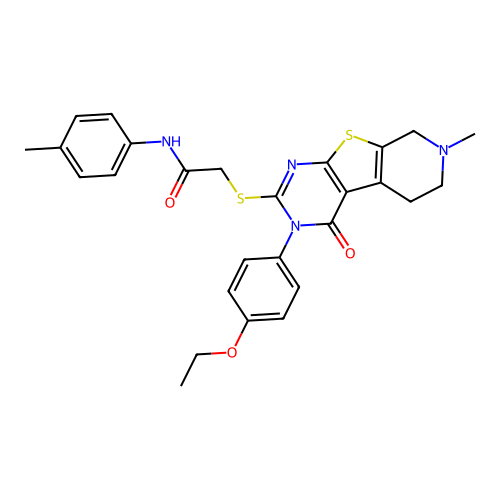 2-((3-(4-ethoxyphenyl)-7-methyl-4-oxo-3,4,5,6,7,8-hexahydropyrido[4',3':4,5]thieno[2,3-d]pyrimidin-2-yl)thio)-N-(p-tolyl)acetamide structure