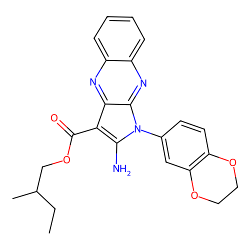 2-methylbutyl 2-amino-1-(2,3-dihydro-1,4-benzodioxin-6-yl)-1H-pyrrolo[2,3-b]quinoxaline-3-carboxylate structure