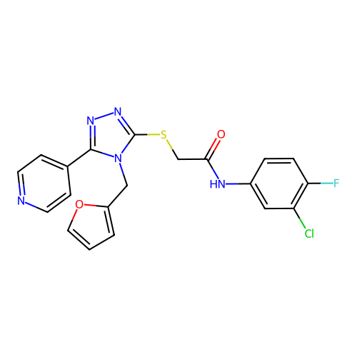 N-(3-chloro-4-fluorophenyl)-2-{[4-(furan-2-ylmethyl)-5-(pyridin-4-yl)-4H-1,2,4-triazol-3-yl]sulfanyl}acetamide structure