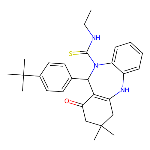 11-(4-(tert-butyl)phenyl)-N-ethyl-3,3-dimethyl-1-oxo-3,4,5,11-tetrahydro-1H-dibenzo[b,e][1,4]diazepine-10(2H)-carbothioamide structure