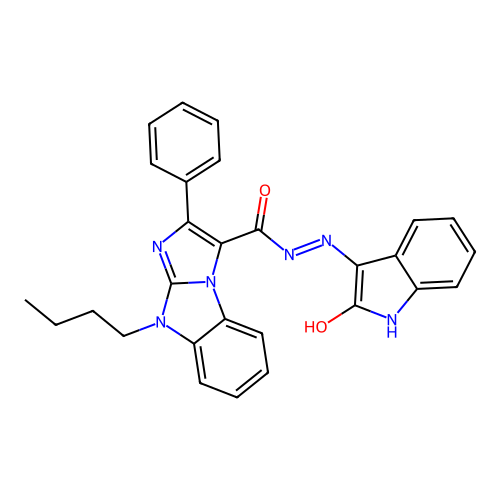4-butyl-N'-(2-oxoindol-3-yl)-2-phenylimidazo[1,2-a]benzimidazole-1-carbohydrazide structure