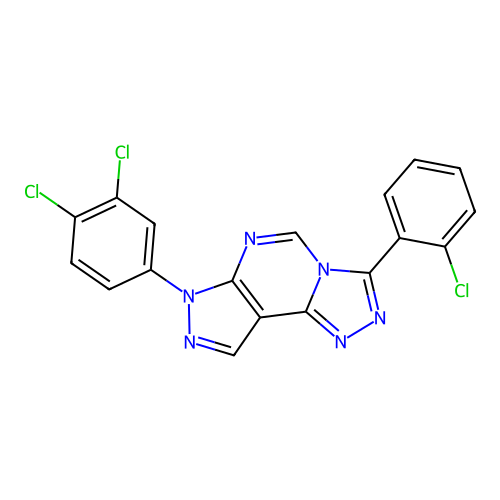 3-(2-chlorophenyl)-7-(3,4-dichlorophenyl)-7H-pyrazolo[4,3-e][1,2,4]triazolo[4,3-c]pyrimidine structure