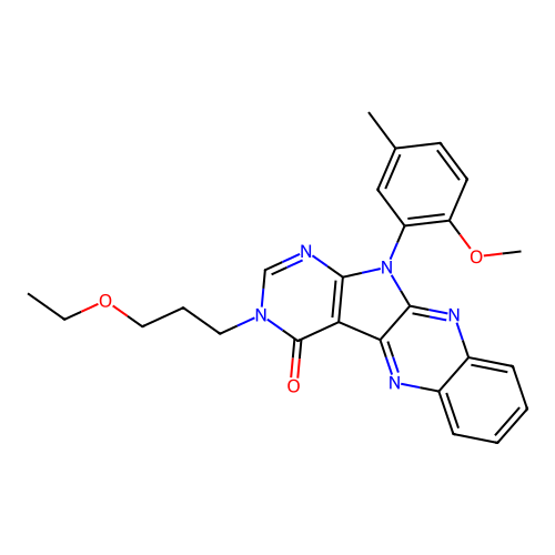 3-(3-ethoxypropyl)-11-(2-methoxy-5-methylphenyl)-3,11-dihydro-4H-pyrimido[5',4':4,5]pyrrolo[2,3-b]quinoxalin-4-one structure