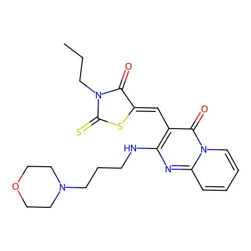 2-[(3-morpholin-4-ylpropyl)amino]-3-[(Z)-(4-oxo-3-propyl-2-thioxo-1,3-thiazolidin-5-ylidene)methyl]-4H-pyrido[1,2-a]pyrimidin-4-one structure