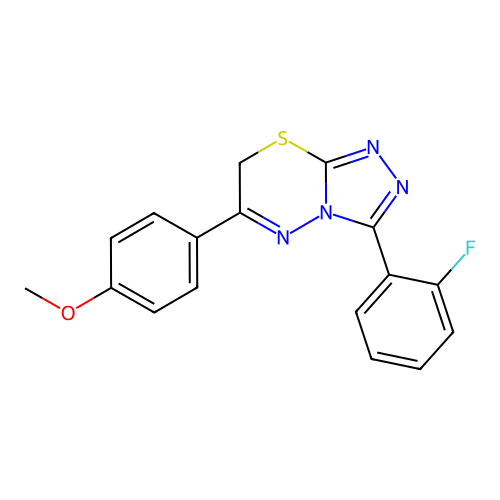 3-(2-fluorophenyl)-6-(4-methoxyphenyl)-7H-[1,2,4]triazolo[3,4-b][1,3,4]thiadiazine structure