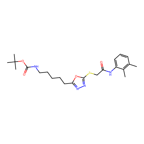 tert-butyl (5-(5-((2-((2,3-dimethylphenyl)amino)-2-oxoethyl)thio)-1,3,4-oxadiazol-2-yl)pentyl)carbamate structure