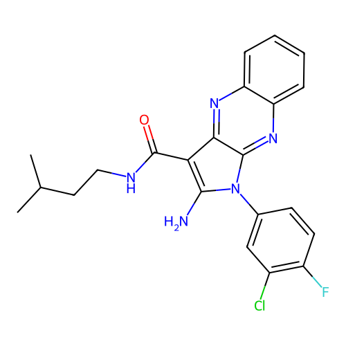 2-amino-1-(3-chloro-4-fluorophenyl)-N-isopentyl-1H-pyrrolo[2,3-b]quinoxaline-3-carboxamide structure