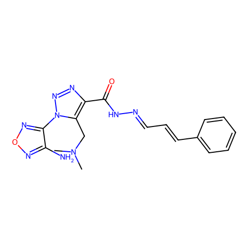 1-(4-amino-1,2,5-oxadiazol-3-yl)-5-[(dimethylamino)methyl]-N'-[(1E,2E)-3-phenylprop-2-en-1-ylidene]-1H-1,2,3-triazole-4-carbohydrazide structure