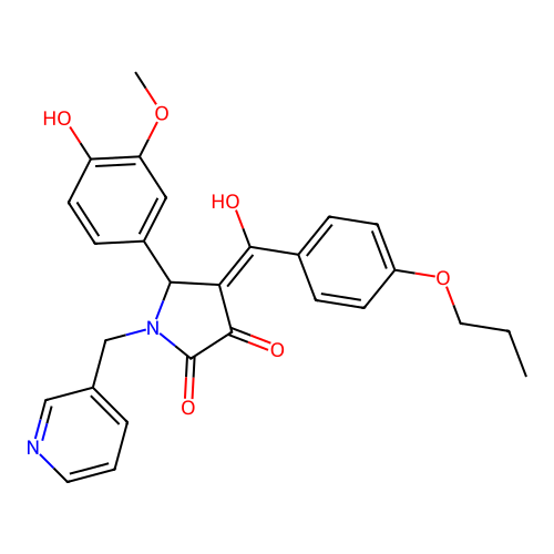 (4E)-5-(4-hydroxy-3-methoxyphenyl)-4-[hydroxy-(4-propoxyphenyl)methylidene]-1-(pyridin-3-ylmethyl)pyrrolidine-2,3-dione structure