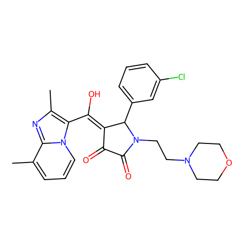 5-(3-chlorophenyl)-4-[(2,8-dimethylimidazo[1,2-a]pyridin-3-yl)-hydroxymethylidene]-1-(2-morpholin-4-ylethyl)pyrrolidine-2,3-dione structure