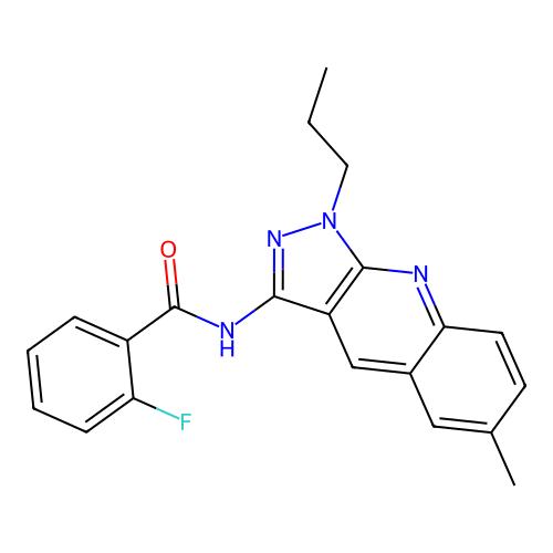 2-fluoro-N-(6-methyl-1-propyl-1H-pyrazolo[3,4-b]quinolin-3-yl)benzamide structure