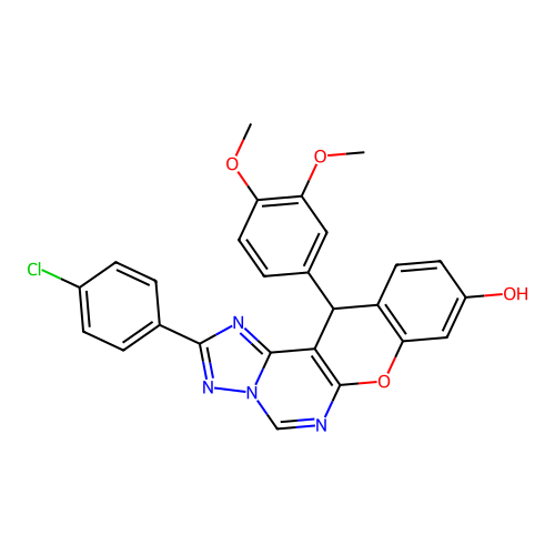 2-(4-chlorophenyl)-12-(3,4-dimethoxyphenyl)-12H-chromeno[3,2-e][1,2,4]triazolo[1,5-c]pyrimidin-9-ol structure