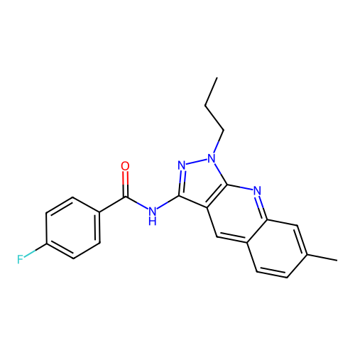 4-fluoro-N-(7-methyl-1-propyl-1H-pyrazolo[3,4-b]quinolin-3-yl)benzamide structure