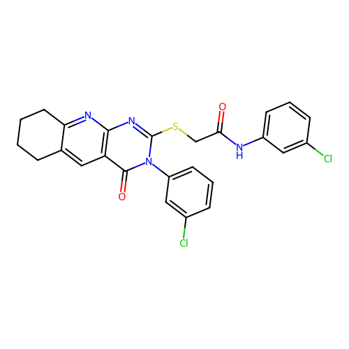 N-(3-chlorophenyl)-2-((3-(3-chlorophenyl)-4-oxo-3,4,6,7,8,9-hexahydropyrimido[4,5-b]quinolin-2-yl)thio)acetamide structure
