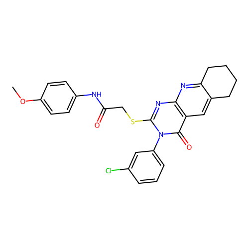 2-((3-(3-chlorophenyl)-4-oxo-3,4,6,7,8,9-hexahydropyrimido[4,5-b]quinolin-2-yl)thio)-N-(4-methoxyphenyl)acetamide structure