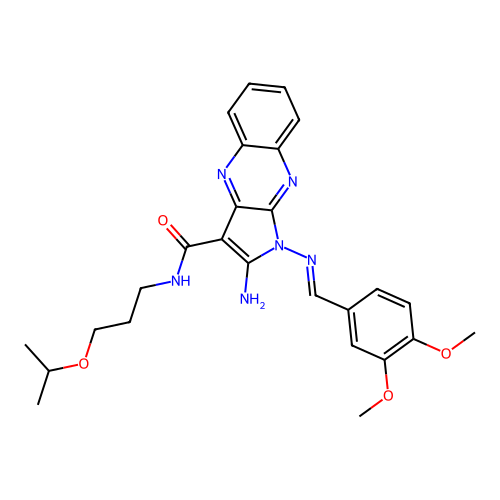 2-amino-1-{[(E)-(3,4-dimethoxyphenyl)methylidene]amino}-N-[3-(propan-2-yloxy)propyl]-1H-pyrrolo[2,3-b]quinoxaline-3-carboxamide structure