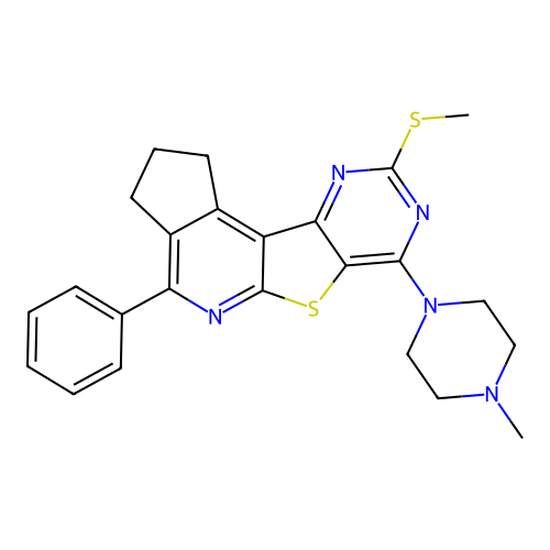 7-(4-methylpiperazin-1-yl)-9-(methylsulfanyl)-4-phenyl-2,3-dihydro-1H-cyclopenta[4',5']pyrido[3',2':4,5]thieno[3,2-d]pyrimidine structure