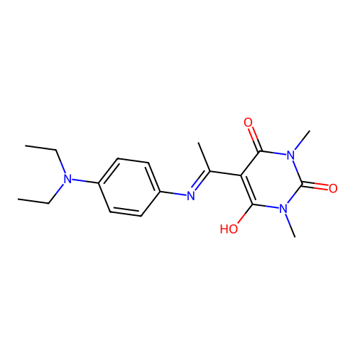 5-[1-[4-(diethylamino)anilino]ethylidene]-1,3-dimethyl-1,3-diazinane-2,4,6-trione structure