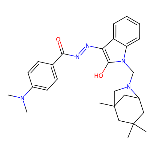 4-(dimethylamino)-N'-{(3Z)-2-oxo-1-[(1,3,3-trimethyl-6-azabicyclo[3.2.1]oct-6-yl)methyl]-1,2-dihydro-3H-indol-3-ylidene}benzohydrazide structure