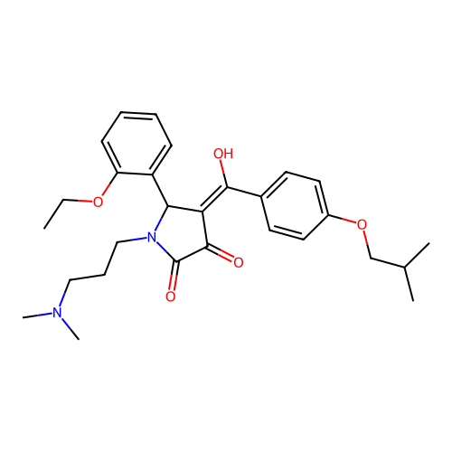 (4E)-1-[3-(dimethylamino)propyl]-5-(2-ethoxyphenyl)-4-[hydroxy-[4-(2-methylpropoxy)phenyl]methylidene]pyrrolidine-2,3-dione structure