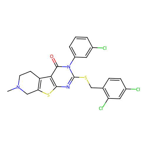 3-(3-chlorophenyl)-2-((2,4-dichlorobenzyl)thio)-7-methyl-5,6,7,8-tetrahydropyrido[4',3':4,5]thieno[2,3-d]pyrimidin-4(3H)-one structure