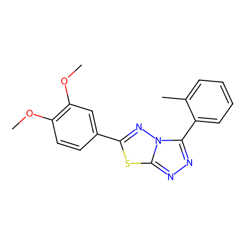 6-(3,4-dimethoxyphenyl)-3-(2-methylphenyl)-[1,2,4]triazolo[3,4-b][1,3,4]thiadiazole structure