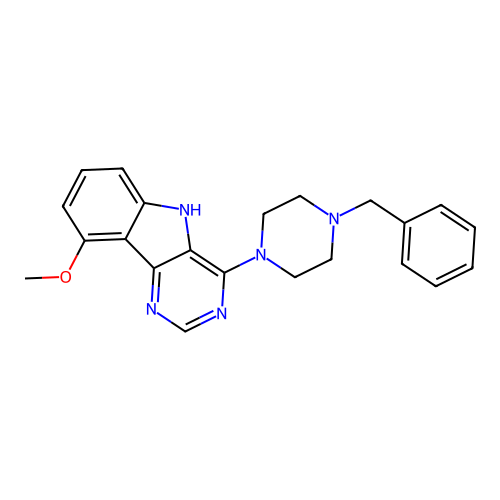 4-(4-benzylpiperazin-1-yl)-9-methoxy-5H-pyrimido[5,4-b]indole structure