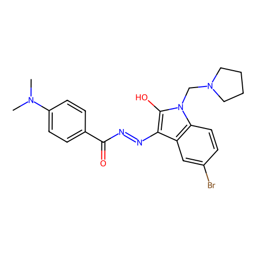 (Z)-N'-(5-bromo-2-oxo-1-(pyrrolidin-1-ylmethyl)indolin-3-ylidene)-4-(dimethylamino)benzohydrazide structure