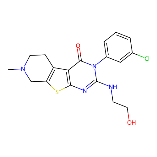 3-(3-chlorophenyl)-2-[(2-hydroxyethyl)amino]-7-methyl-5,6,7,8-tetrahydropyrido[4',3':4,5]thieno[2,3-d]pyrimidin-4(3H)-one structure