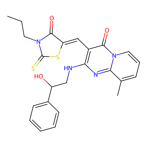 (Z)-5-((2-((2-hydroxy-2-phenylethyl)amino)-9-methyl-4-oxo-4H-pyrido[1,2-a]pyrimidin-3-yl)methylene)-3-propyl-2-thioxothiazolidin-4-one structure