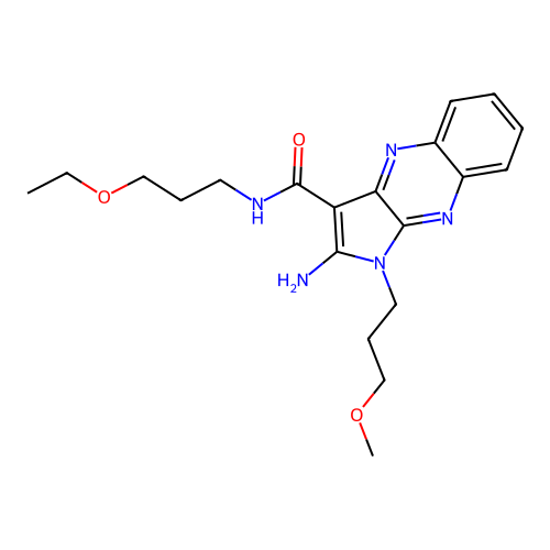 2-amino-N-(3-ethoxypropyl)-1-(3-methoxypropyl)-1H-pyrrolo[2,3-b]quinoxaline-3-carboxamide structure