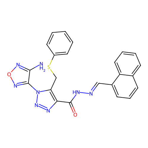 (E)-1-(4-amino-1,2,5-oxadiazol-3-yl)-N'-(naphthalen-1-ylmethylene)-5-((phenylthio)methyl)-1H-1,2,3-triazole-4-carbohydrazide structure