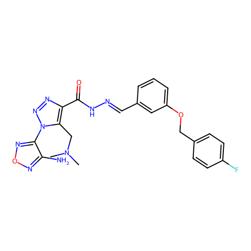 (E)-1-(4-amino-1,2,5-oxadiazol-3-yl)-5-((dimethylamino)methyl)-N'-(3-((4-fluorobenzyl)oxy)benzylidene)-1H-1,2,3-triazole-4-carbohydrazide structure