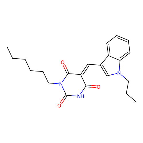 1-hexyl-5-[(1-propylindol-3-yl)methylidene]-1,3-diazinane-2,4,6-trione structure