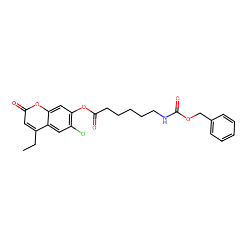 6-chloro-4-ethyl-2-oxo-2H-chromen-7-yl 6-(((benzyloxy)carbonyl)amino)hexanoate structure