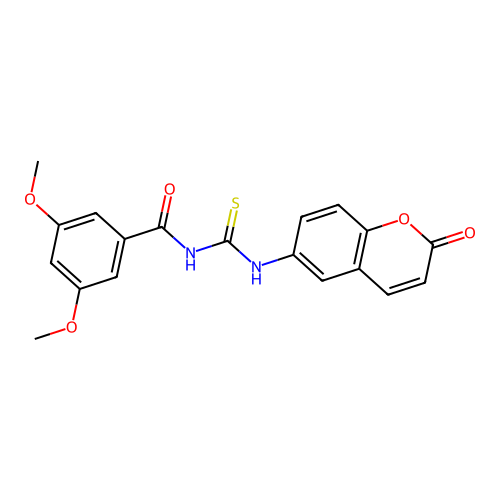 3,5-dimethoxy-N-((2-oxo-2H-chromen-6-yl)carbamothioyl)benzamide structure