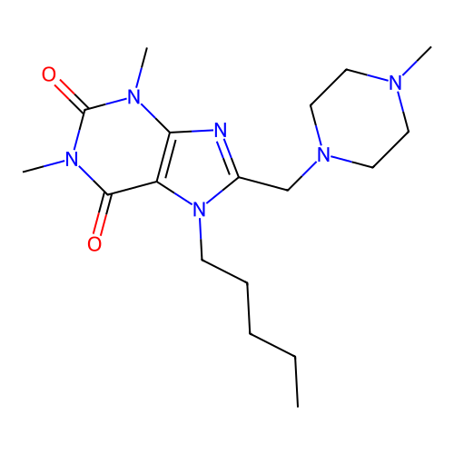 1,3-dimethyl-8-[(4-methylpiperazin-1-yl)methyl]-7-pentyl-3,7-dihydro-1H-purine-2,6-dione structure