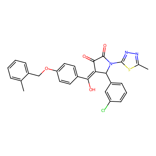 (4E)-5-(3-chlorophenyl)-4-(hydroxy{4-[(2-methylbenzyl)oxy]phenyl}methylidene)-1-(5-methyl-1,3,4-thiadiazol-2-yl)pyrrolidine-2,3-dione structure