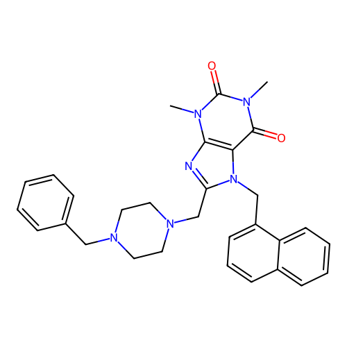 8-[(4-benzylpiperazin-1-yl)methyl]-1,3-dimethyl-7-(naphthalen-1-ylmethyl)purine-2,6-dione structure