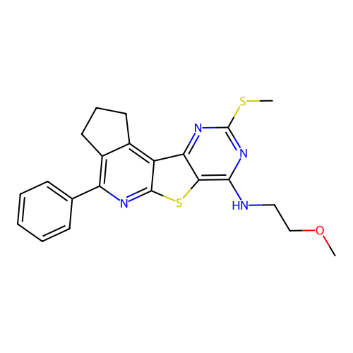 N-(2-methoxyethyl)-9-(methylsulfanyl)-4-phenyl-2,3-dihydro-1H-cyclopenta[4',5']pyrido[3',2':4,5]thieno[3,2-d]pyrimidin-7-amine structure