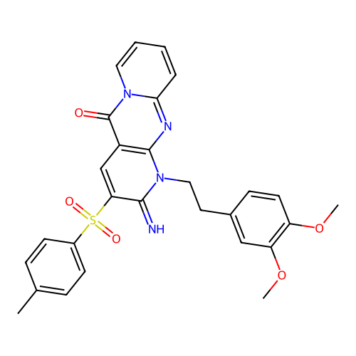 1-[2-(3,4-dimethoxyphenyl)ethyl]-2-imino-3-[(4-methylphenyl)sulfonyl]-1,2-dihydro-5H-dipyrido[1,2-a:2',3'-d]pyrimidin-5-one structure