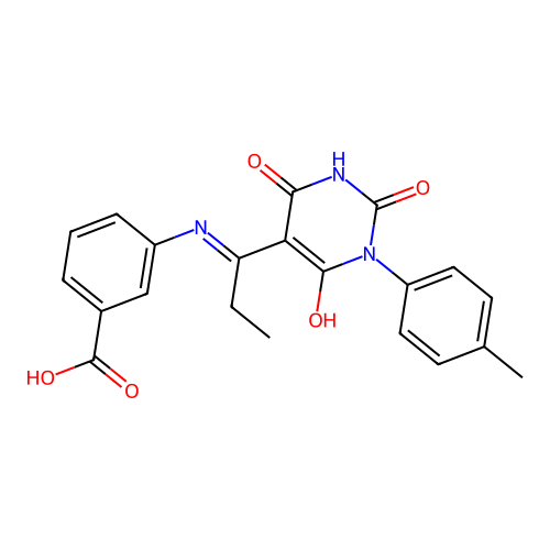 3-[1-[1-(4-methylphenyl)-2,4,6-trioxo-1,3-diazinan-5-ylidene]propylamino]benzoic Acid structure